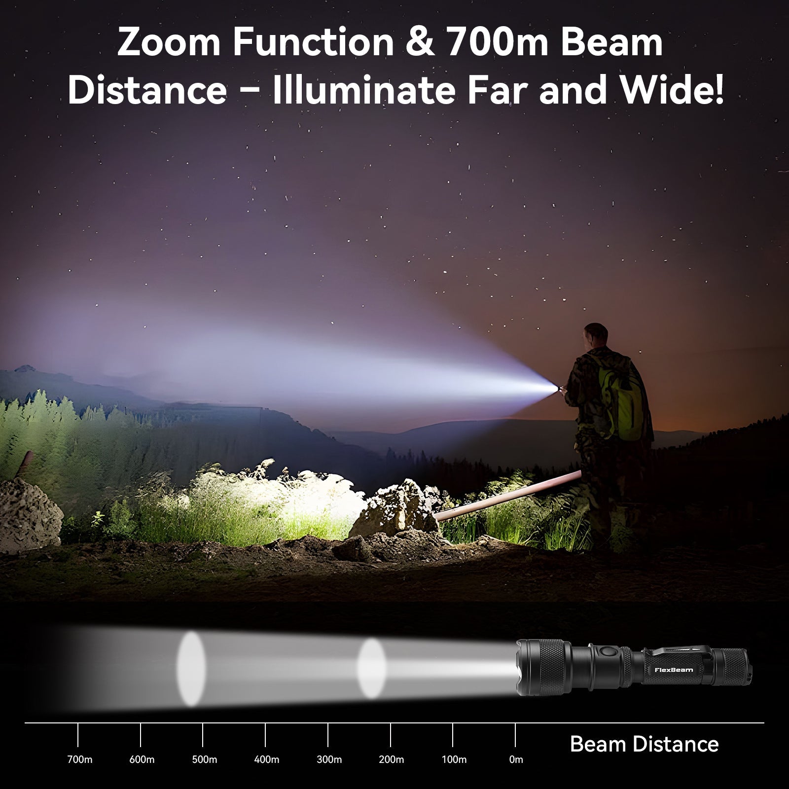 1200LM Zoom Hunting Flashlight 700M Range Gun Bike Mount