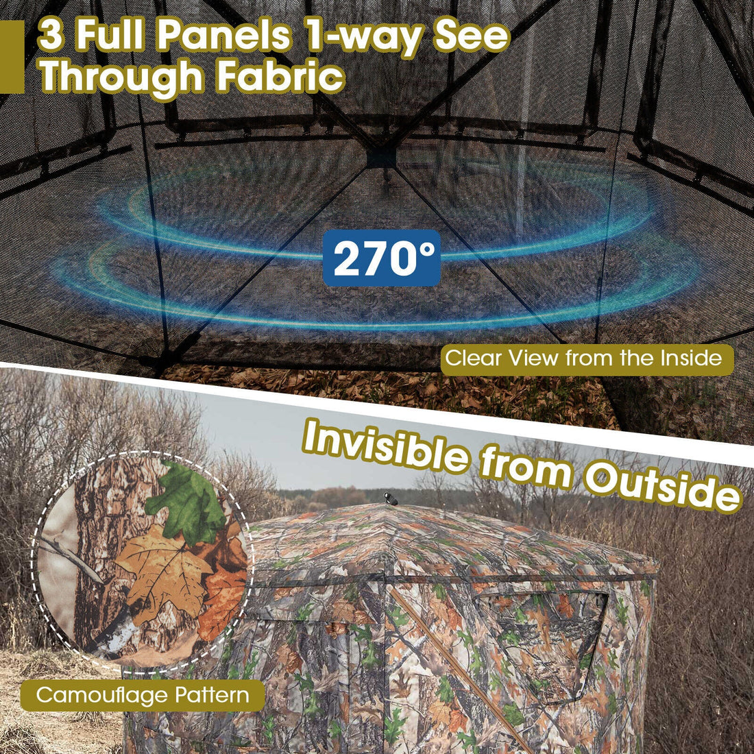 2-3 Person Hunting Blind Portable Pop Up Ground Tent with Carry Bag and Storage Pocket