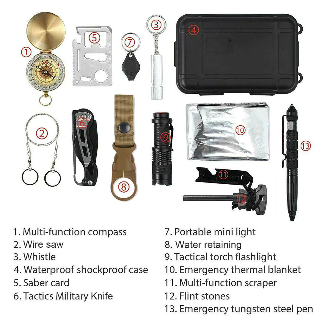 14-in-1 Outdoor Emergency Survival Kit Camping Tactical EDC Tools