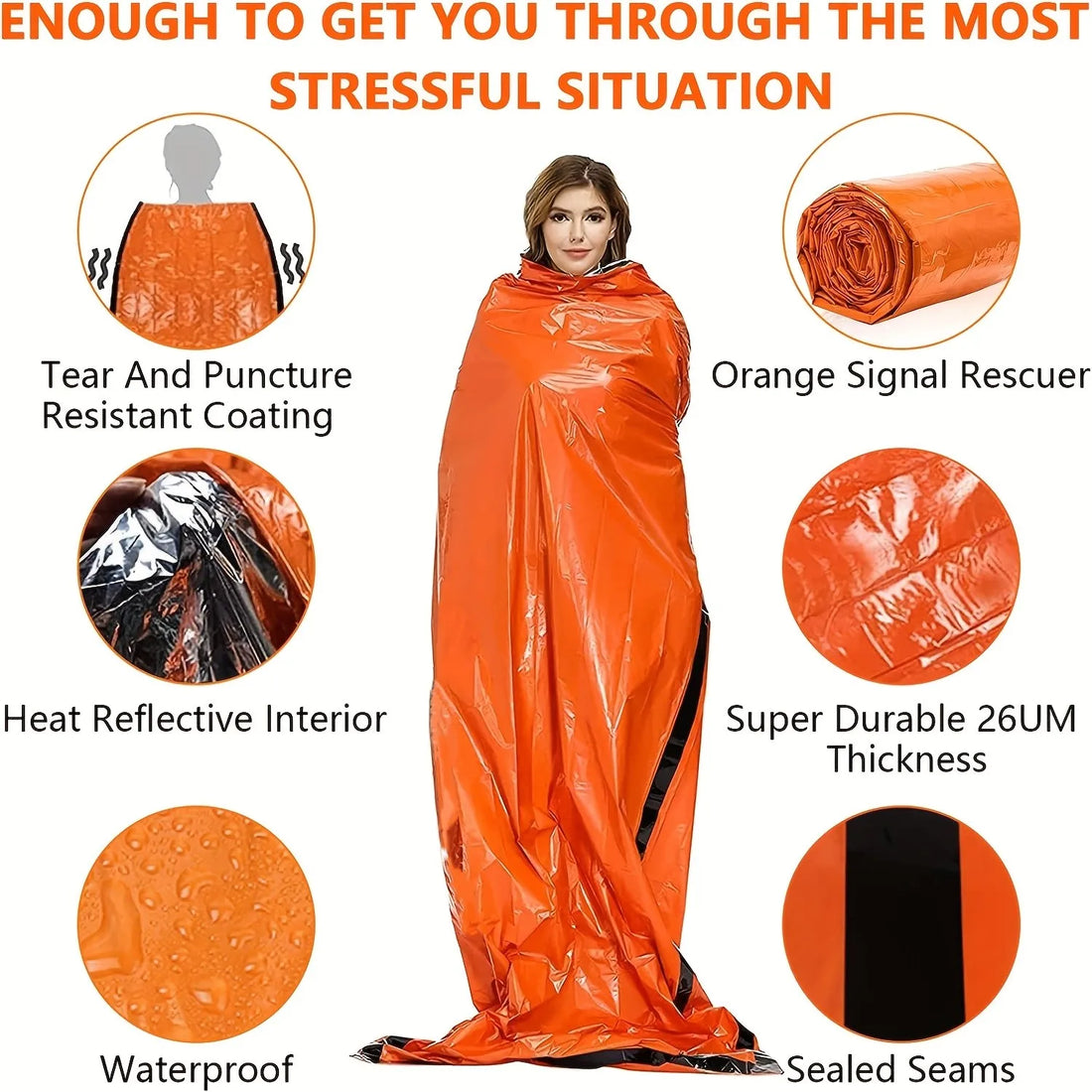 Portable Waterproof Survival Sleeping Bag Mylar Thermal Outdoor Emergency