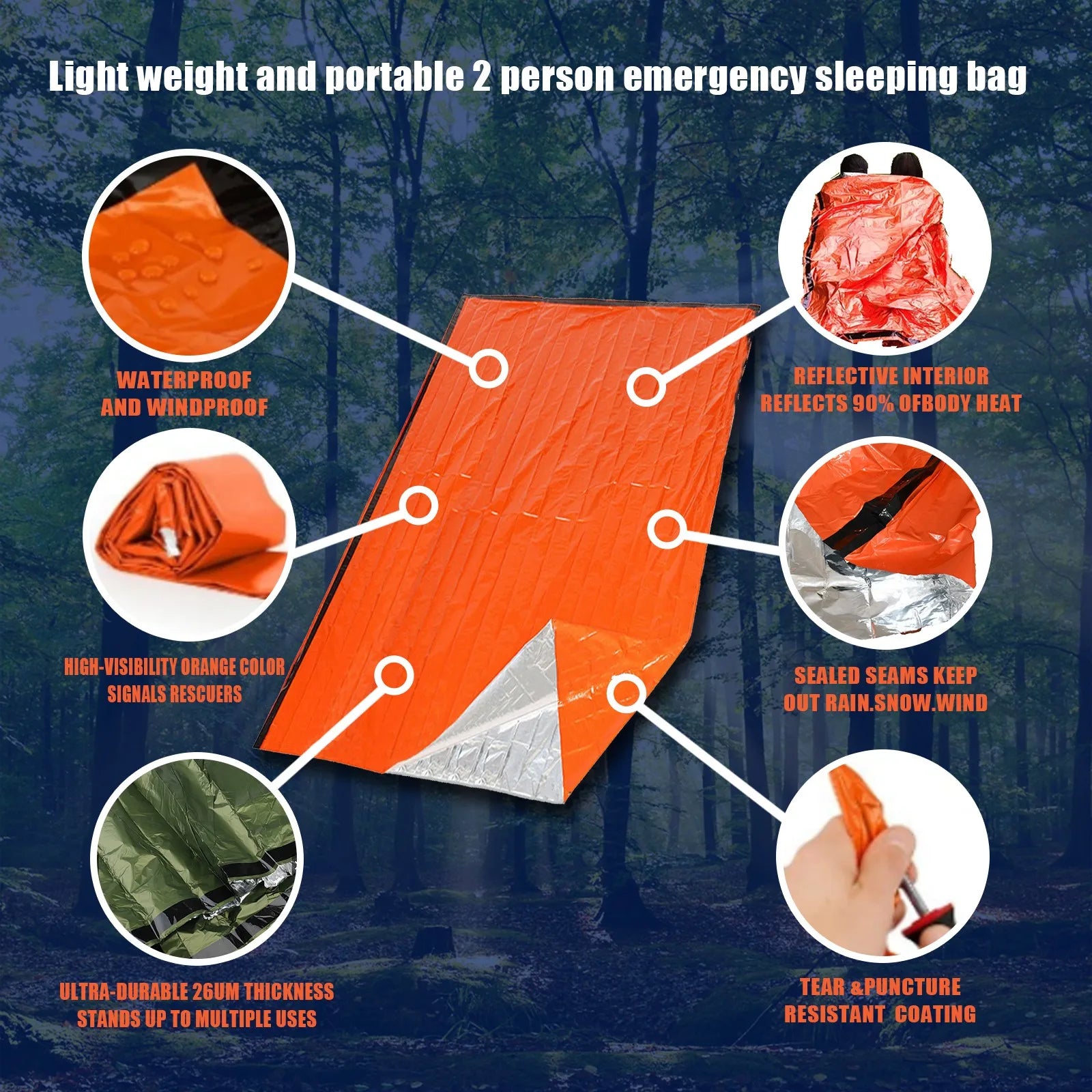Portable Waterproof Survival Sleeping Bag Mylar Thermal Outdoor Emergency