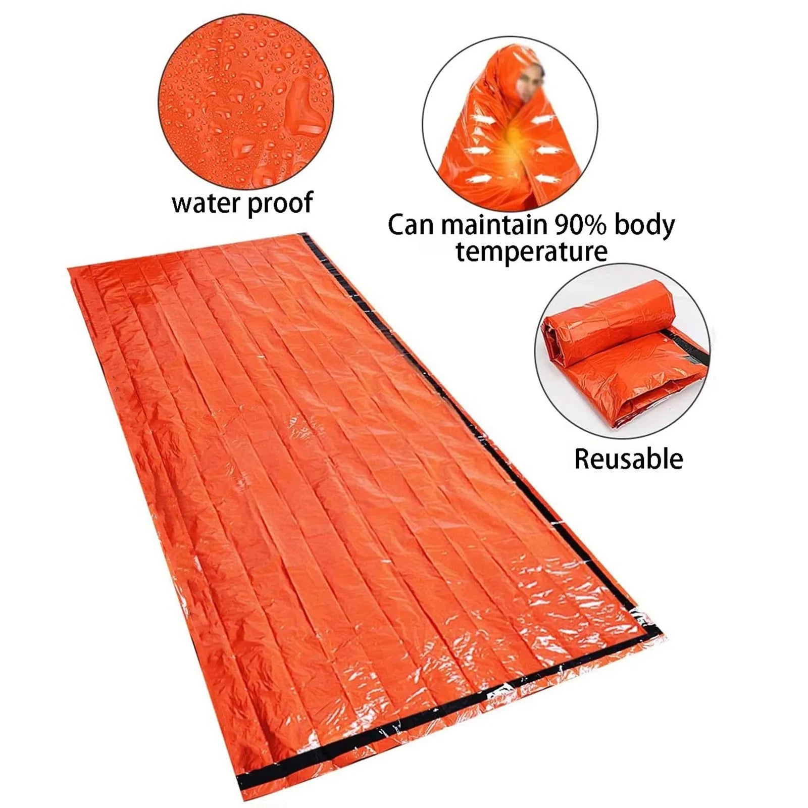 Portable Waterproof Survival Sleeping Bag Mylar Thermal Outdoor Emergency