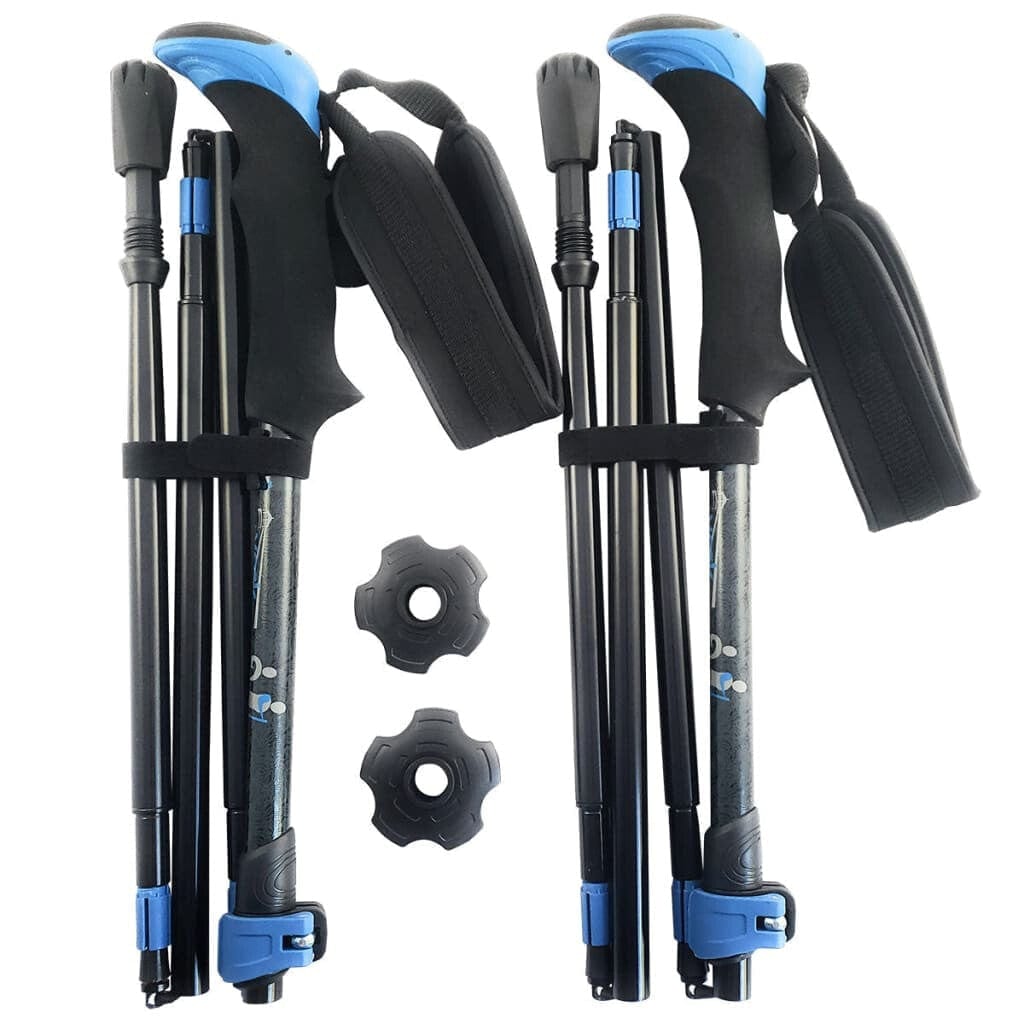 Travel Folding Hiking Walking Poles Adjustable Rubber Feet Bag