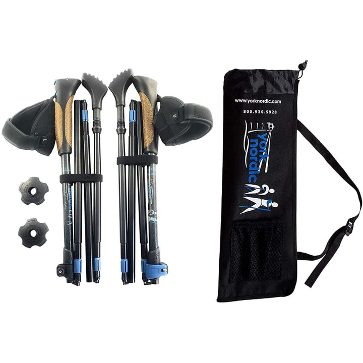 Travel Folding Hiking Walking Poles Adjustable Rubber Feet Bag
