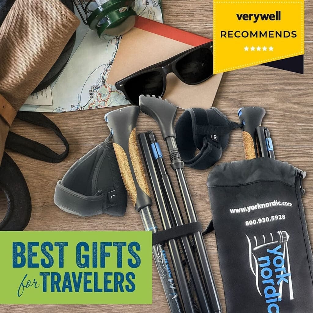 Travel Folding Hiking Walking Poles Adjustable Rubber Feet Bag