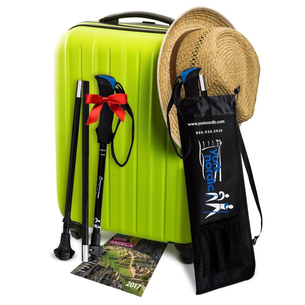 Travel Folding Hiking Walking Poles Adjustable Rubber Feet Bag